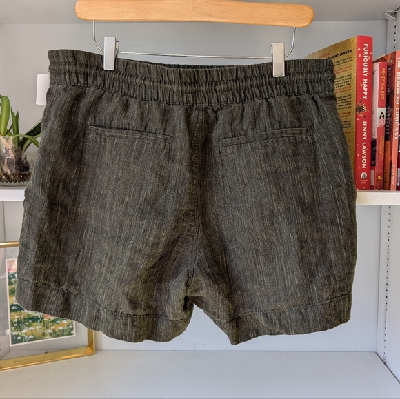 Athleta Women's Mid Rise Shorts Green 100% Linen Drawstring Medium Beach Summer - Picture 3 of 11